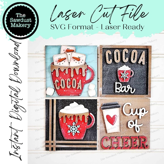 Hot Cocoa Bar Sign Bundle Sign Laser SVG  File | Laser Cut File | Interchangeable Frame | Leaning Frane SVG | Laser Cut Hot Cocoa signs