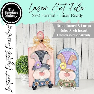 Prim Easter Bunny Breadboard and Large Arched Boho Sign Insert | Easter Decor | SVG Laser File  | Boho Signs | Farmhouse Decor