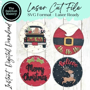 Conjunto de placas redondas de 6" do Papai Noel no Pólo Norte SVG File | Arquivo de corte a laser | Moldura intercambiável | Feliz Natal | Ho Ho Ho | Caminhão do Papai Noel | Papai Noel SVG