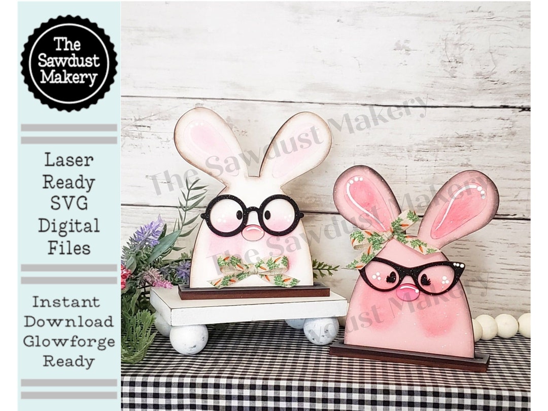 Nerdy Bunny Couple SVG File Laser Cut File Glowforge Easter Bunny Nerdy ...