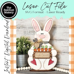 Carrot Patch Bunny Shelf Sitter SVG | Laser Cut File | Glowforge | Easter SVG | Bunny laser cut file | Bunny svg | Easter Mantle Decor