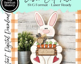 Carrot Patch Bunny Shelf Sitter SVG | Laser Cut File | Glowforge | Easter SVG | Bunny laser cut file | Bunny svg | Easter Mantle Decor