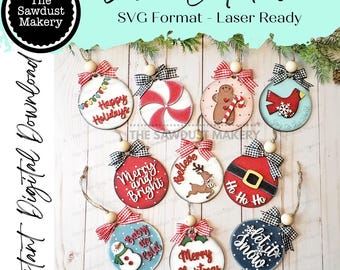 Christmas Ornament Bundle SVG File | Laser Cut File | Christmas Ornament Kit | Ornament SVG | Christmas svg | Snowman | Gingerbread | Santa