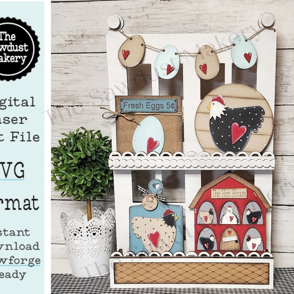 Chicken Tiered Tray SVG File | Laser Cut File | Home svg | Chicken SVG | Chicken coop svg | Farmhouse SVG | Fresh Eggs svg