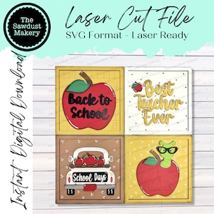 6 "x 6" Back to School Zeichen Laser SVG-Datei | Laser-Schnitt-Datei | Wechselrahmen | Schiefe Leiter | Bester Lehrer aller Zeiten | Schulschilder