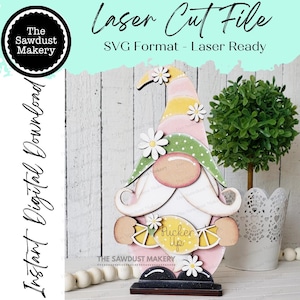 Lemonade Gnome SVG File  | Laser Cut File | Standing Lemonade Gnome SVG | Gnome | Gnome Shelf Sitter | Pucker Up | Lemon SVG
