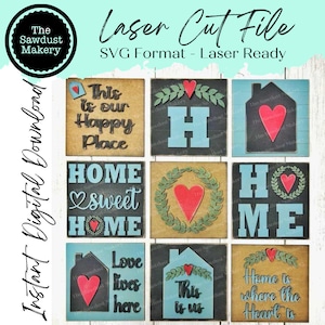Home Sweet Home Laser Cut File | Farmhouse Interchangeable Leaning Sign Bundle File SVG | Glowforge | Home Tiered Tray SVG | Farmhouse Signs