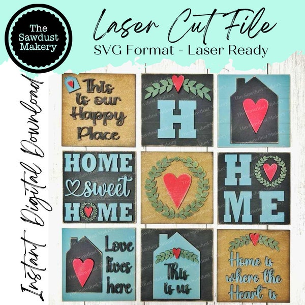 Home Sweet Home Laser Cut File | Farmhouse Interchangeable Leaning Sign Bundle File SVG | Glowforge | Home Tiered Tray SVG | Farmhouse Signs