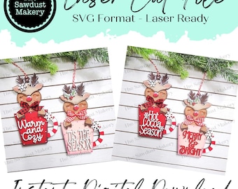 Reindeer Cocoa Mug Ornament SVG File | Laser Cut File |  Christmas Ornament SVG | Hot Cocoa Mug SVG | Reindeer Ornament Svg