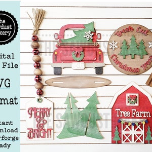 Archivo SVG de bandeja escalonada de granja de árboles de Navidad / Archivo cortado con láser / Glowforge / Granja de árboles / Árboles de Navidad / Granja de árboles SVG / Camión de Navidad SVG