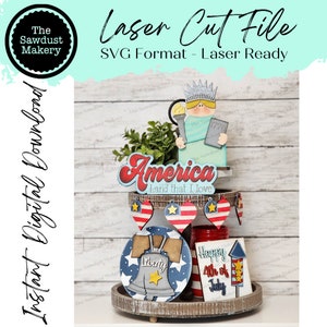 4 de julho Estátua da Liberdade Bandeja em camadas Arquivo SVG | Arquivo de corte a laser | Glowforge | EUA | América | 4 de julho | América SVG | Liberty svg