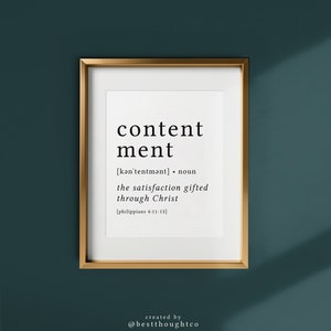 Contentment Definition Print / Christian Wall Art / Biblical Contentment / Biblical Woman Wall Art / Philippians 4:11 / Christian Wall Print