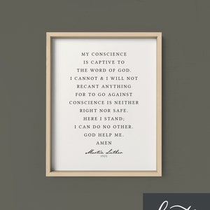Martin Luther Print / Reformation Day / Martin Luther Quote / Here I Stand / Reformed Theology / Protestant Reformation / Reformed Gift