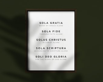 Impresión de las Cinco Solas / 5 Solas / Impresión de Teología Reformada / Impresión de las 5 Solas / Impresión de la Reforma / Soli Deo Gloria / Coram Deo / Solas / Reformada