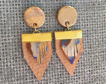 Mothers day gift, Handpainted earrings, clay earrings, bridesmaid gift, gift for her, fringe earrings, leather earrings, handpainted jewely