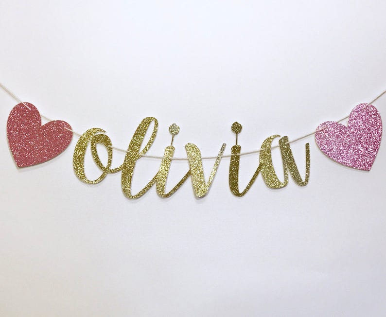 Glitter Name Banner Glitter Baby Shower Banner Custom Name Etsy