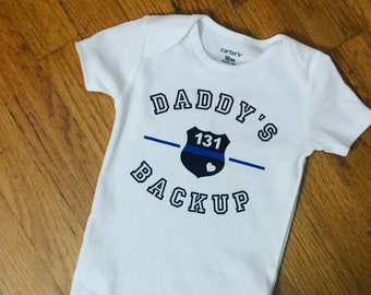 Daddy&#39;s Backup Infant Bodysuit, Police Father, Personalize Badge Number Infant Bodysuit