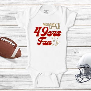 San Francisco 49ers Baby Bodysuit, Mommy&#39;s Little 49ers Fan Outfit, 49ers Infant Clothing, Retro Football Baby Gift, Baby Shower Outfit