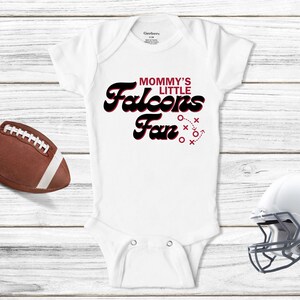 Atlanta falcons baby bodysuit, mommy&#39;s little falcons fan outfit, falcons infant clothing, retro football baby gift, baby shower outfit