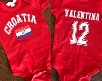 Croatie Bébé Body pour nourrissons, Personnalisé Inclus Croatie Body pour nourrissons, Croatie Body, HNS, Hrvatska, Croate De football