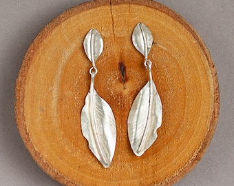 Boucles d'oreilles en argent feuilles argent 925