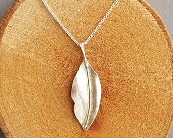 LEAF CHAIN LEAF SILVER PENDANT, hand forged from solid 925 sterling silver