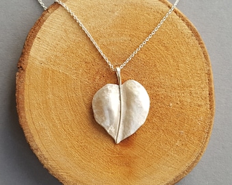 Linden leaf pendant necklace, hand-forged from solid 925 sterling silver