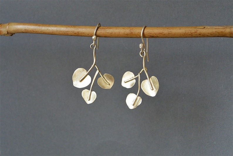 Real silver earrings MONEYWORT leaves image 4