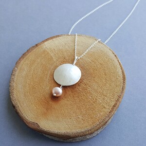 MOON pink PEARL SILVER PENDANT, hand forged from solid 925 sterling silver with pink freshwater pearl image 5