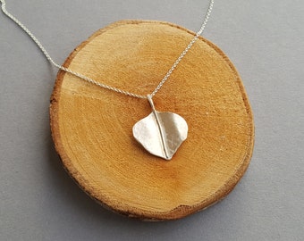 LEAF NECKLACE POPLAR SILVER PENDANT, hand-forged from solid 925 silver