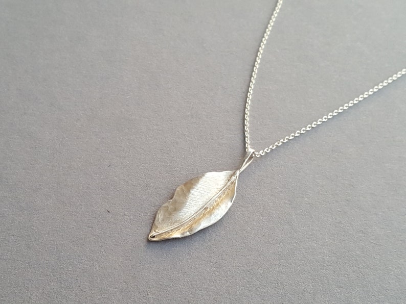 LEAF CHAIN LEAF SILVER PENDANT, hand forged from solid 925 sterling silver image 7