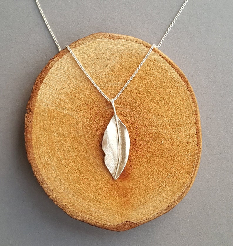 LEAF CHAIN LEAF SILVER PENDANT, hand forged from solid 925 sterling silver image 1