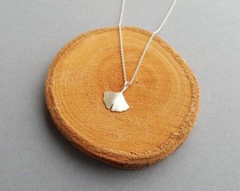 GINKGO TINY SILVER CHAIN, leaf hand-forged from solid 925 silver