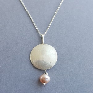 MOON pink PEARL SILVER PENDANT, hand forged from solid 925 sterling silver with pink freshwater pearl image 8