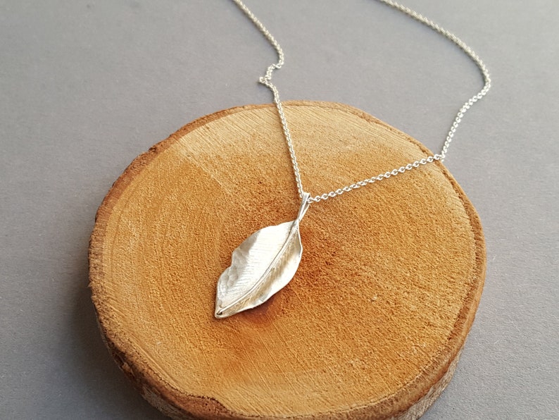 LEAF CHAIN LEAF SILVER PENDANT, hand forged from solid 925 sterling silver image 2