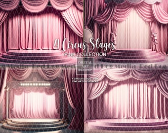 4 Circus Stage Fine Art Backdrops (Pink Collection), Fine Art Digital Backdrop, Photoshop Overlays, Digital Backdrops