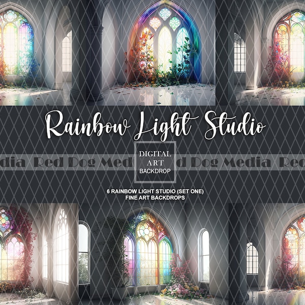 6 Rainbow Light Studio Fine Art Backdrops, Fine Art Digital Backdrop, Photoshop Overlays, Digital Backdrops, Rainbow Backdrop