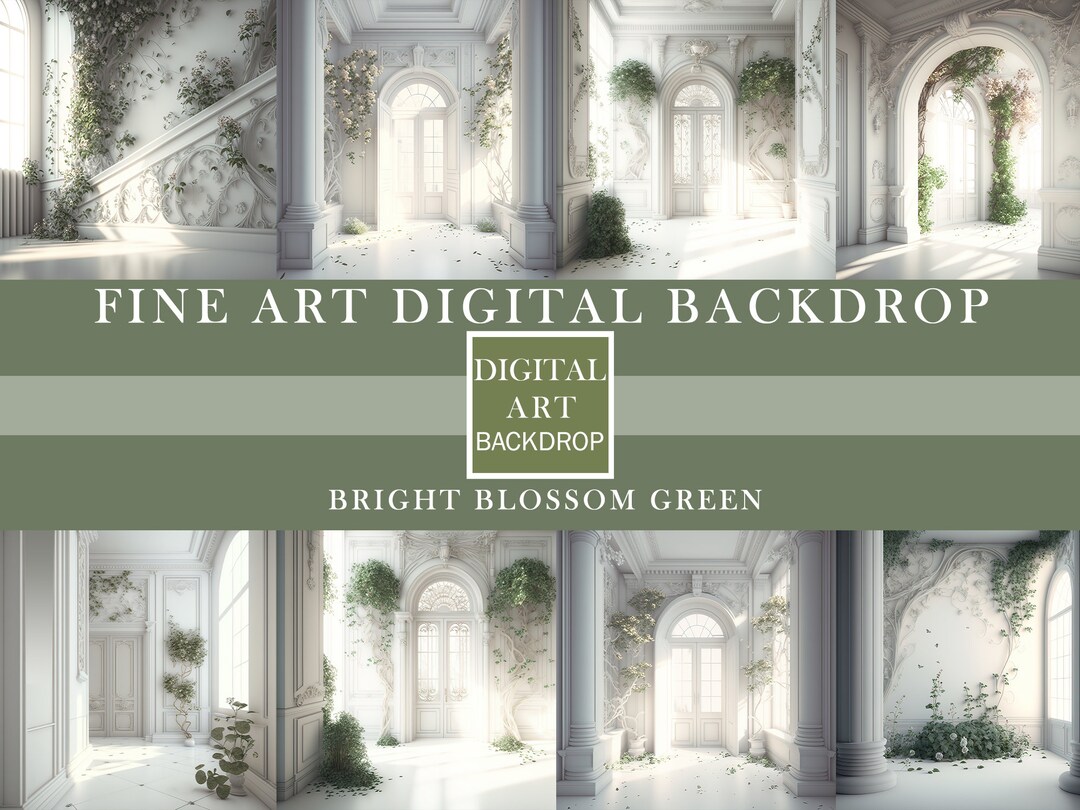 8 Bright Blossom Green Fine Art Backdrop, Fine Art Digital Backdrop ...
