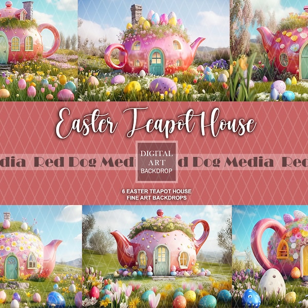 6 Easter Teapot House Fine Art Backdrops, Easter Fine Art Digital Backdrop, Easter Backdrop, Spring Backdrop, Easter House Backdrop, Easter