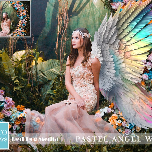 Pastel Rainbow Wings, wing overlay, fairy wings, 7 PNG, photoshop overlay, Photoshop overlay, Portrait overlay, Rainbow Wings Overlay