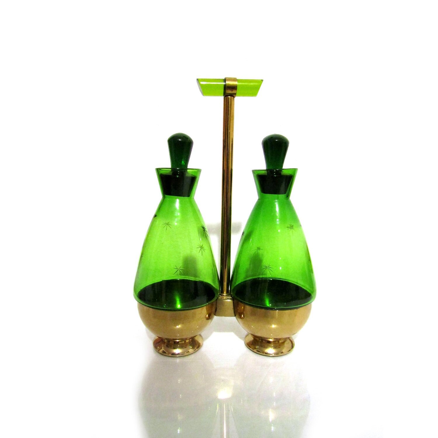 Art Deco Green Glass & Copper Cruet Set 9.25 Etsy