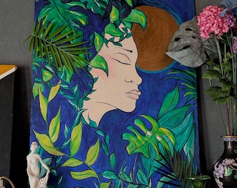 Grande dipinto realizzato a mano - "Serenità tropicale" - 80x60 cm