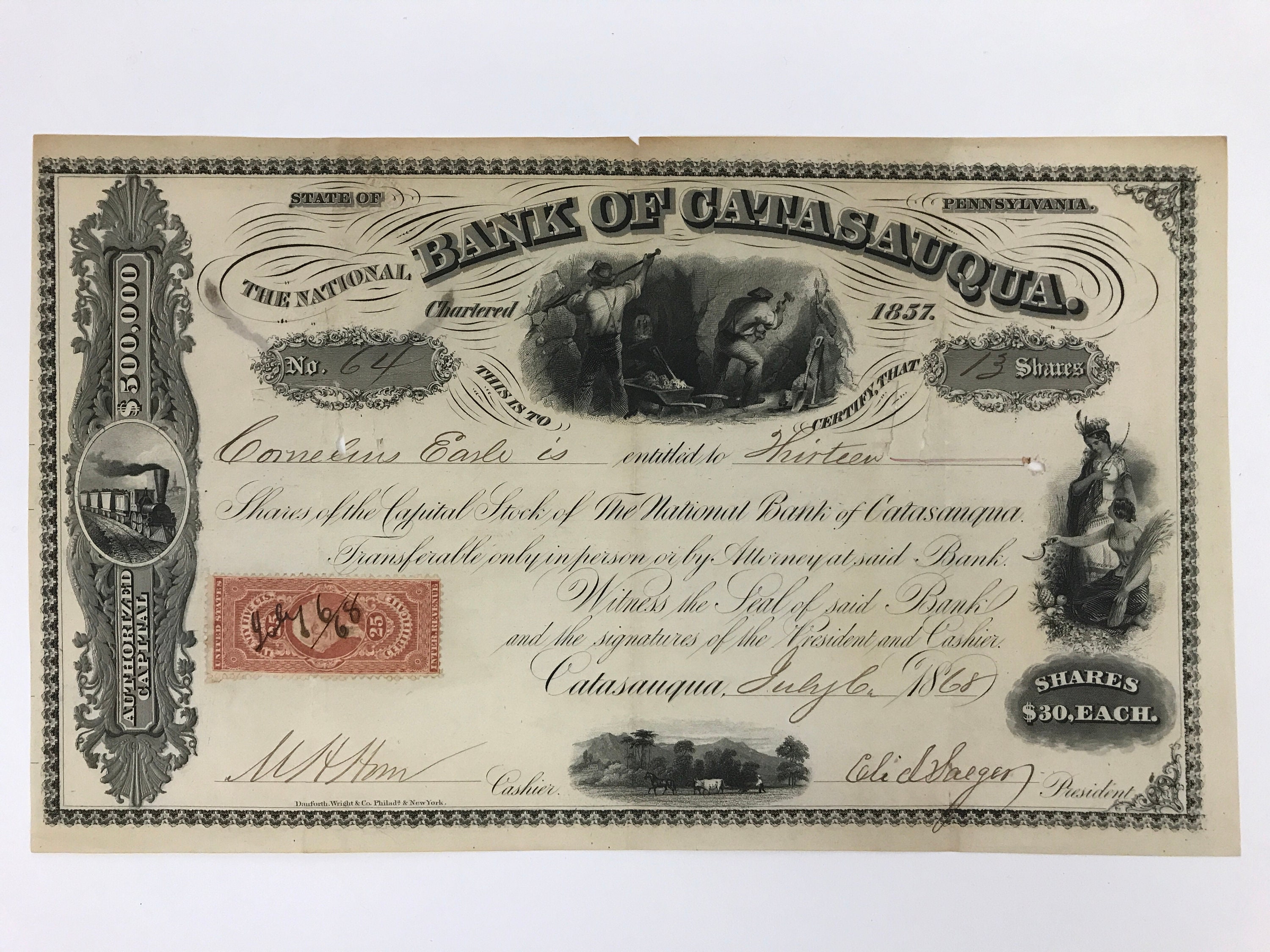 National Bank Of Catasauqua Chartered 1857 Pennsylvania Etsy