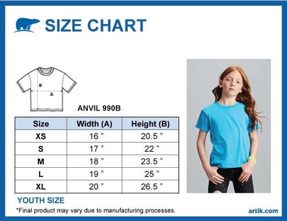 Anvil Youth T Shirt Size Chart