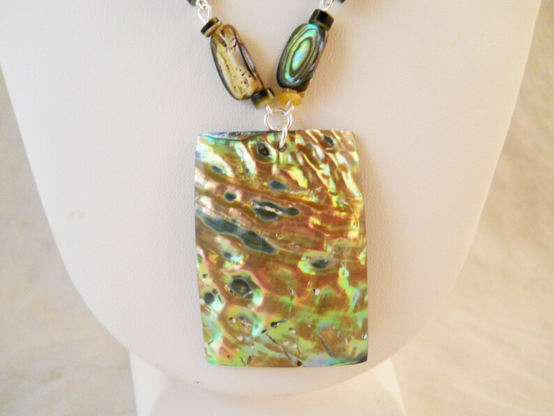 You Choose Necklace Length Silver Plated You Choose Closure Style 50x35mm Rectangle Focal Nugget Paua Shell Jewelry Set