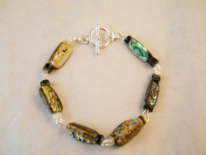 You Choose Necklace Length Silver Plated You Choose Closure Style 50x35mm Rectangle Focal Nugget Paua Shell Jewelry Set