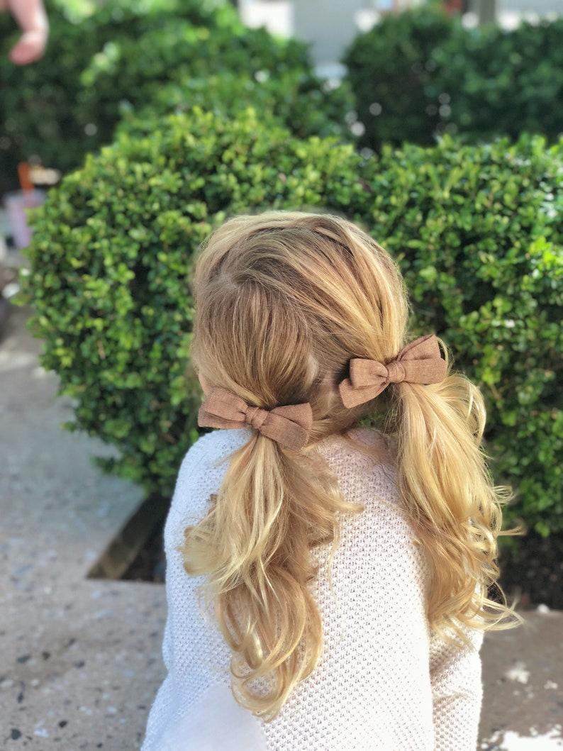 Linen Pigtail Bow Set in Brown Hair Bows White Looms Etsy