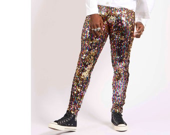 Burning Man, Festival Pants, Mens Festival Outfit, Mens Rave Outfit, Mens Sequin Trousers, Mat Hatter Costume, Elton John /Sparklebutt