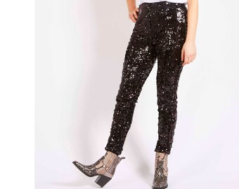 Burning Man Pants Black Sequin Leggings 