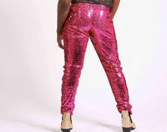 Mens Festival Outfit, Burning Man Leggings, Pink Sequin Pants, clubbing party festival clothing, Mens Rave pants, Pride Outfit / Sparklebutt